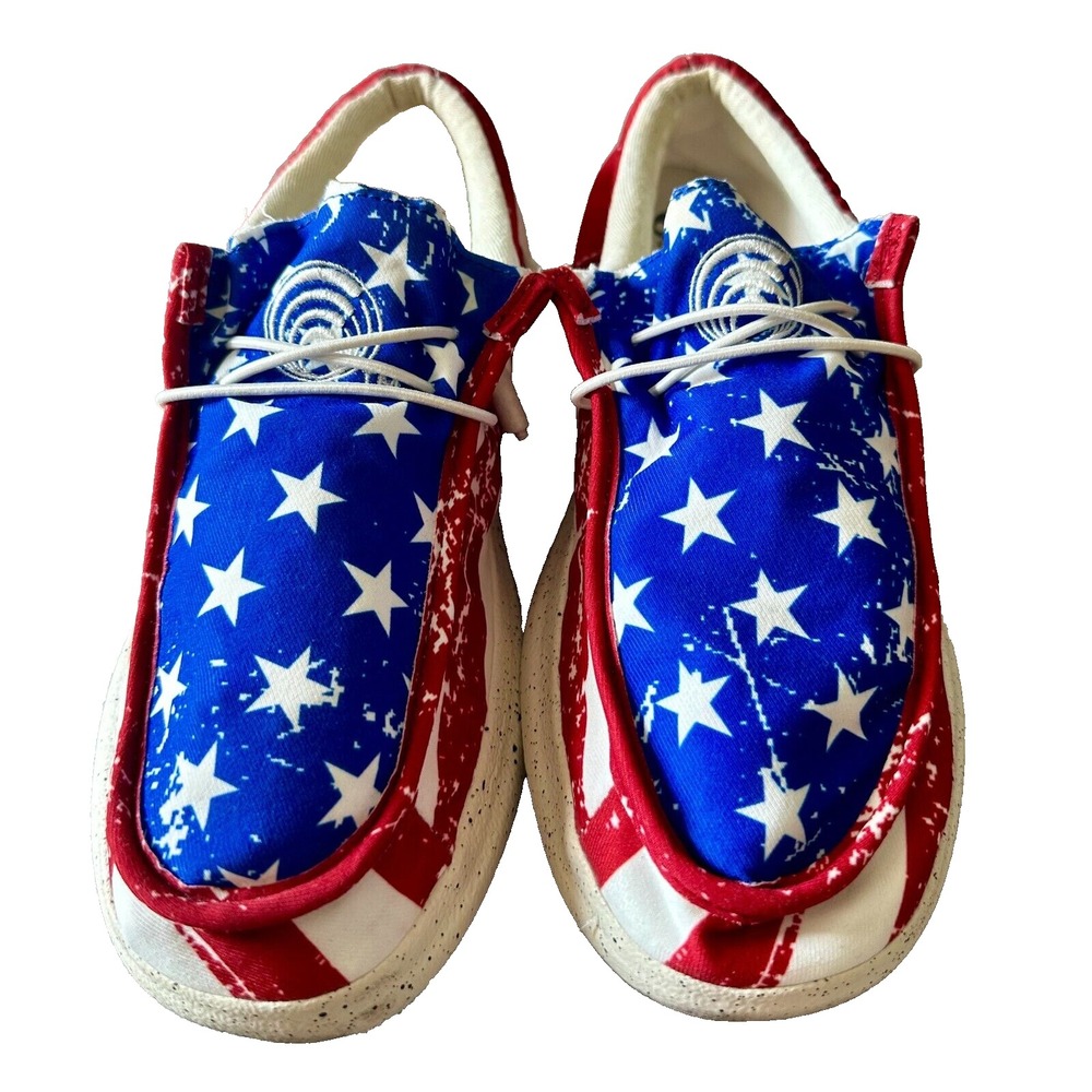 High Tide Mens American Flag USA Red White Blue Slip On Shoes Mens 7 Womens 8